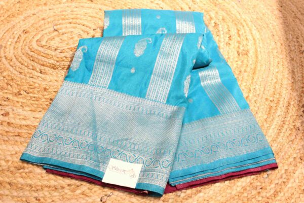 Zari Vertical Buttas and Stripes Semi Crepe Banaras Saree