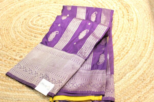 Zari Vertical Buttas and Stripes Semi Crepe Banaras Saree - Image 2