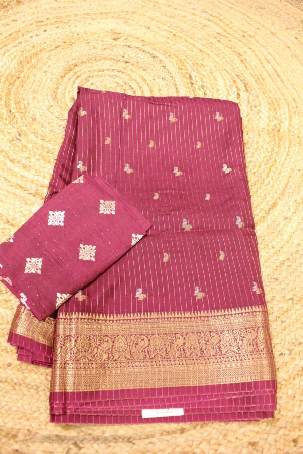 Woven Horizontal Zari Srites and Mango Butta Semi Mysore Silk Saree