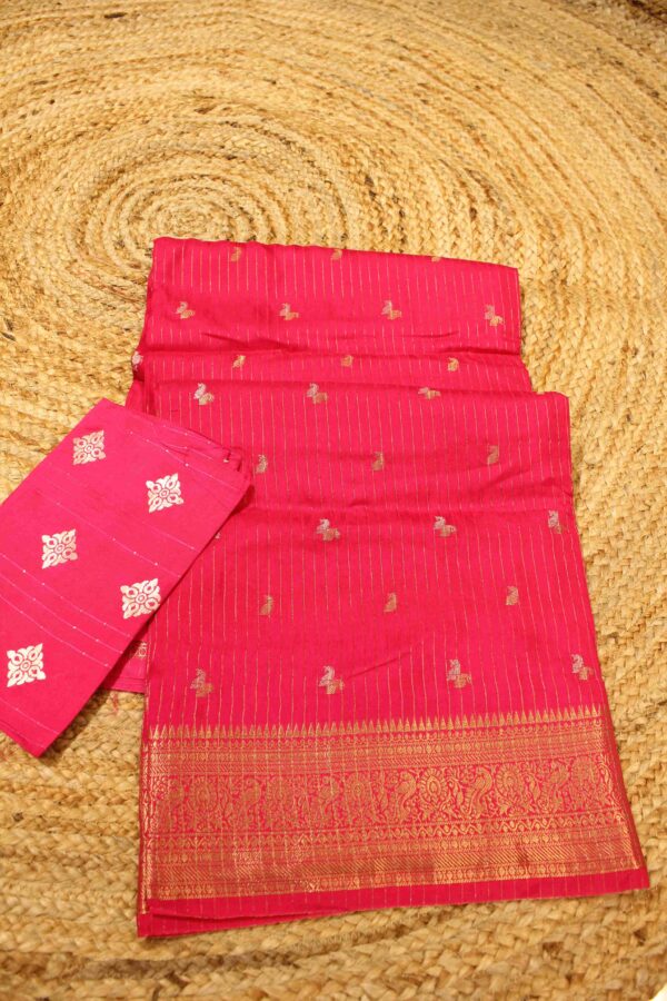 Woven Horizontal Zari Srites and Mango Butta Semi Mysore Silk Saree - Image 2