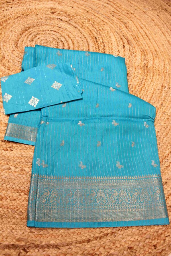 Woven Horizontal Zari Srites and Mango Butta Semi Mysore Silk Saree - Image 4
