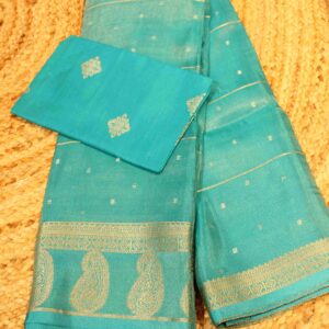 Horizontal Zari Strips with Sqaure Butta Semi Mysore Silk Saree
