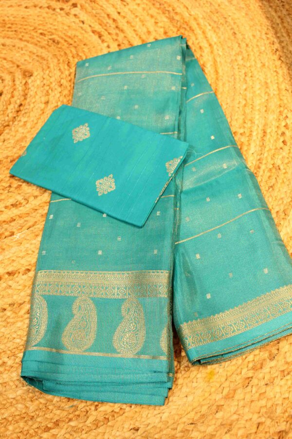 Horizontal Zari Strips with Sqaure Butta Semi Mysore Silk Saree