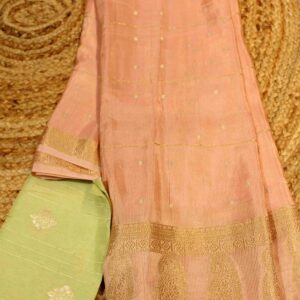 Alternative view of Horizontal Zari Strips with Sqaure Butta Semi Mysore Silk Saree