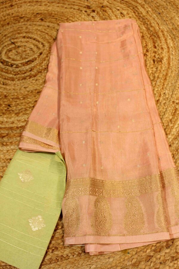 Horizontal Zari Strips with Sqaure Butta Semi Mysore Silk Saree - Image 2