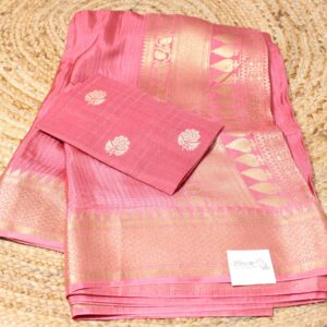 Checks with Zari woven Temple Border Semi Mysore Silk Saree