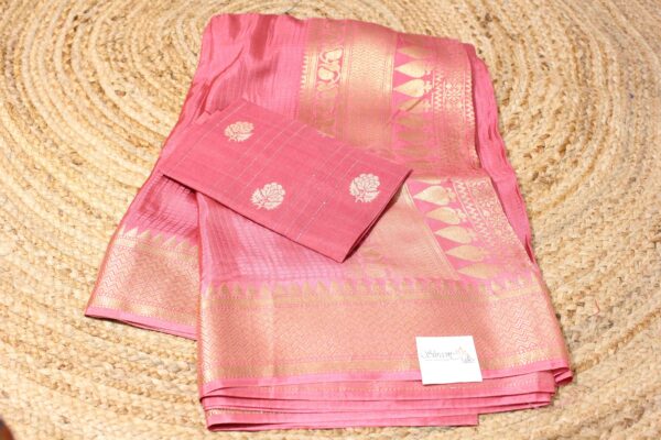 Checks with Zari woven Temple Border Semi Mysore Silk Saree