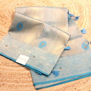 Zari Horizaontal Stripes with Meenakari Butta Semi Tussar Saree