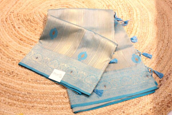 Zari Horizaontal Stripes with Meenakari Butta Semi Tussar Saree