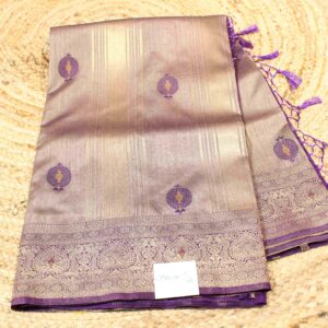 Alternative view of Zari Horizaontal Stripes with Meenakari Butta Semi Tussar Saree