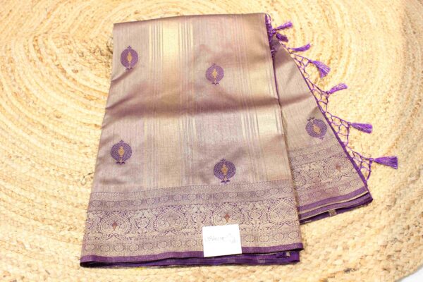 Zari Horizaontal Stripes with Meenakari Butta Semi Tussar Saree - Image 2