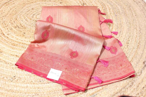 Zari Horizaontal Stripes with Meenakari Butta Semi Tussar Saree - Image 3