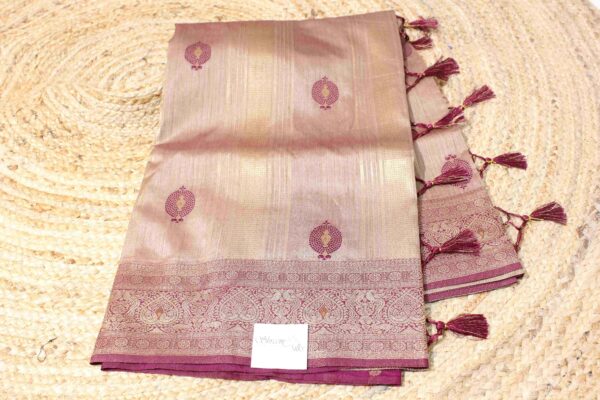 Zari Horizaontal Stripes with Meenakari Butta Semi Tussar Saree - Image 4