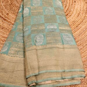 Silver & Gold Zari Woven Square & Mango Buttas Chinnon Saree
