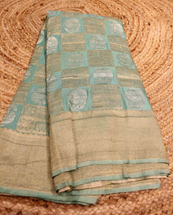 Silver & Gold Zari Woven Square & Mango Buttas Chinnon Saree