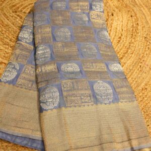 Alternative view of Silver & Gold Zari Woven Square & Mango Buttas Chinnon Saree
