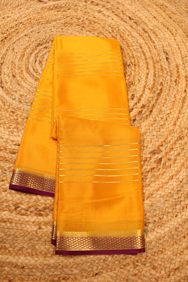 Horizontal Zari Stripes with Small Border Pure Mysore Crepe Saree - Image 2