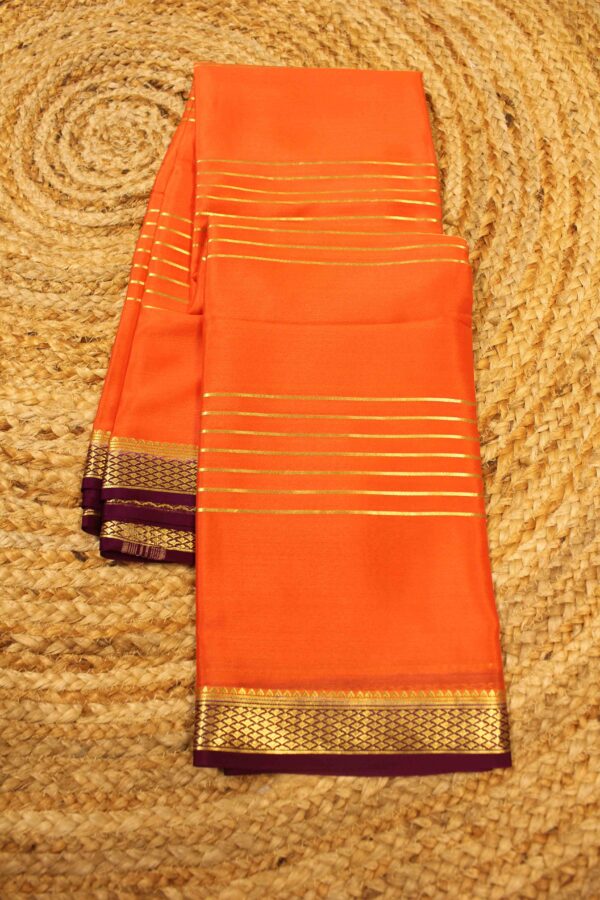 Horizontal Zari Stripes with Small Border Pure Mysore Crepe Saree - Image 4