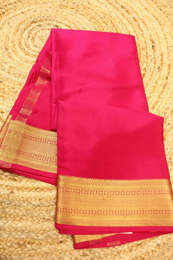 Plain with Floral Motifs Border Pure Mysore Crepe Saree