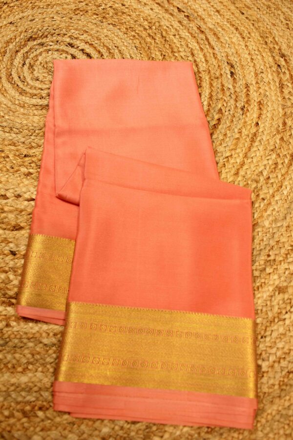 Plain with Floral Motifs Border Pure Mysore Crepe Saree - Image 2