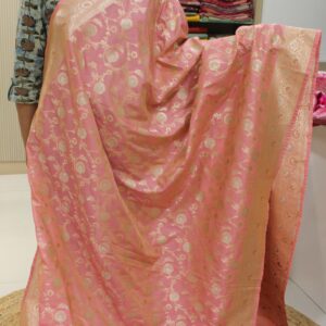 Alternative view of Peach Zari Woven Jaal Semi Katan Banaras Saree