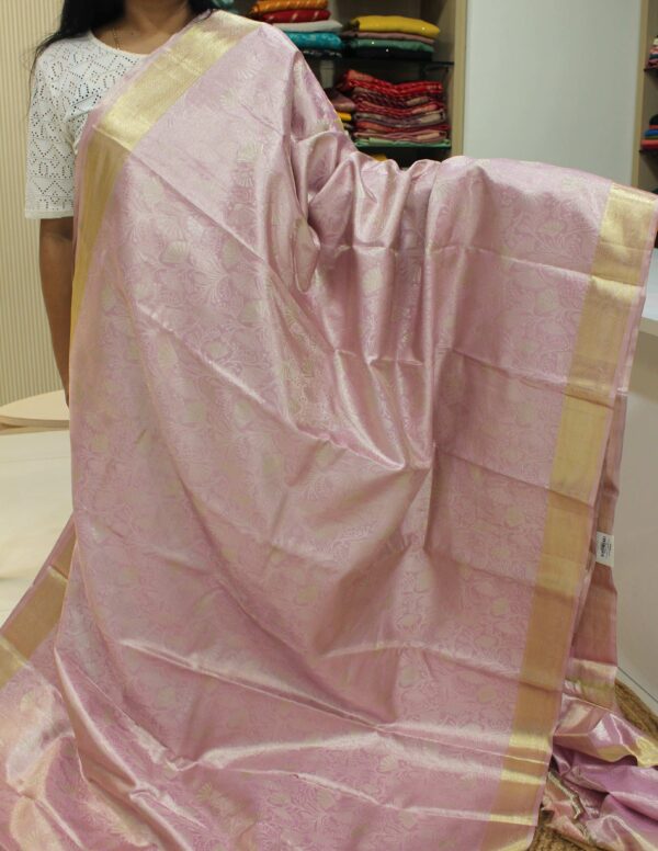 Pink Brocade Tissue Pure Kanchi Saree - Image 2