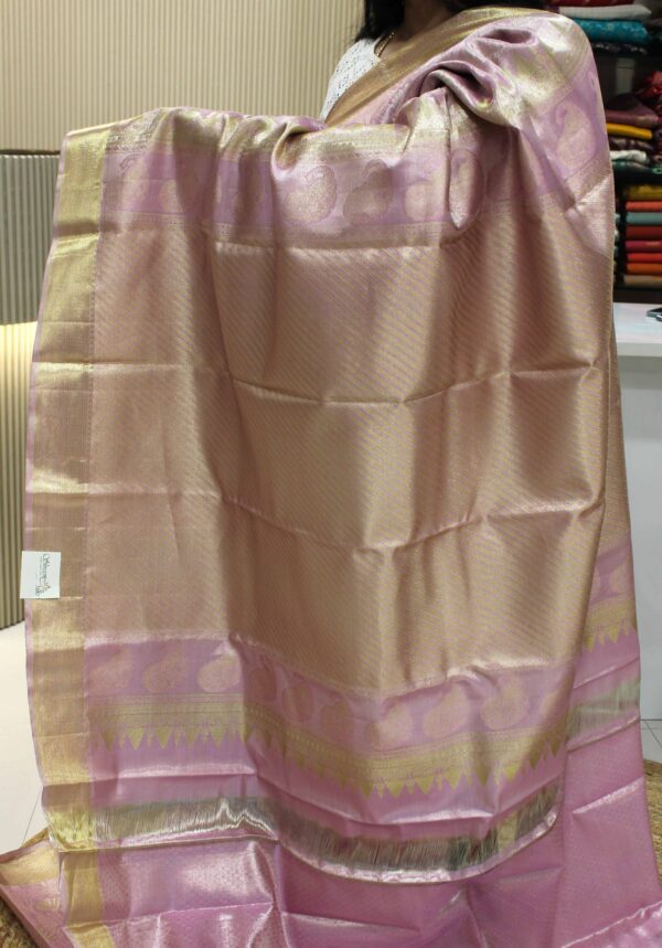 Pink Brocade Tissue Pure Kanchi Saree - Image 5