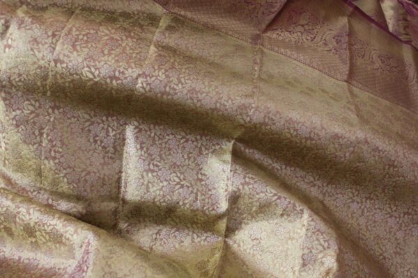 Lavender Gold Zari Brocade Tissue Pure Kanchi Silk Saree - Image 3