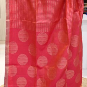 Pinkish Orange with Tissue Border Zari Buttas Pure Handloom Soft Silk Saree