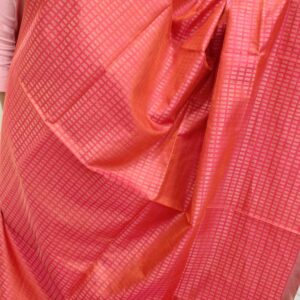 Alternative view of Pinkish Orange with Tissue Border Zari Buttas Pure Handloom Soft Silk Saree