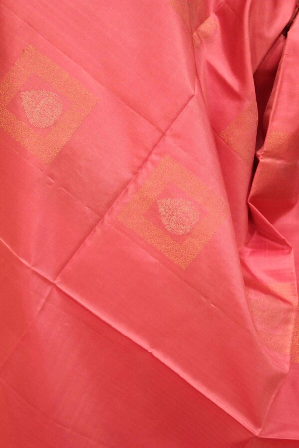 Baby Pink & Grey with Zari Buttas Pure Soft Silk Saree - Image 3