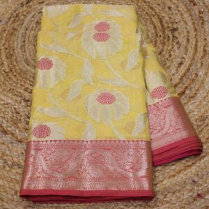 Zari Floral Meenakari Semi Banaras Silk Saree