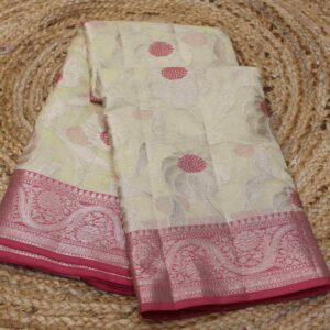 Alternative view of Zari Floral Meenakari Semi Banaras Silk Saree