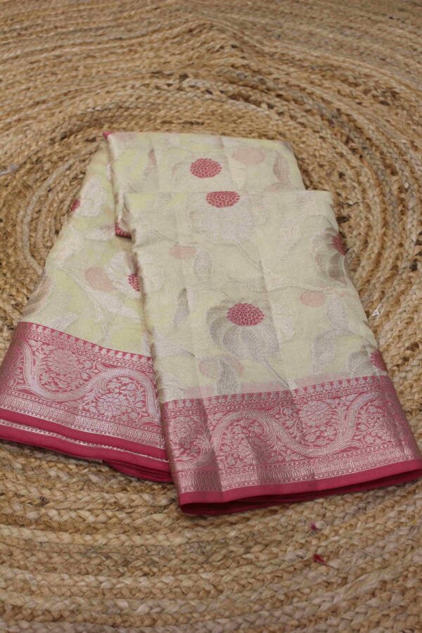 Zari Floral Meenakari Semi Banaras Silk Saree - Image 2