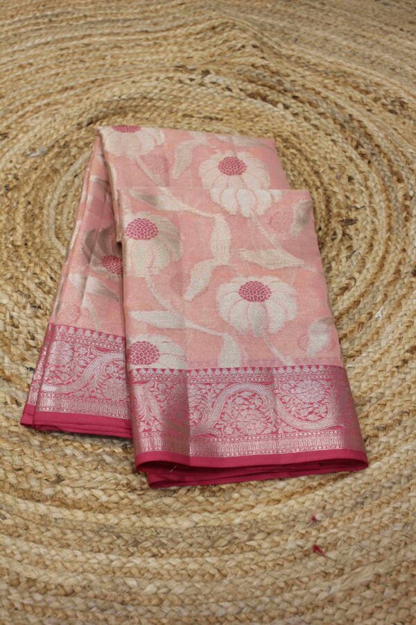 Zari Floral Meenakari Semi Banaras Silk Saree - Image 4