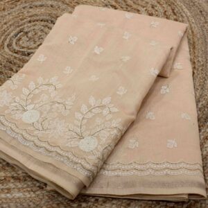 Thread Embroidery with cut dana work Mercerized Cotton Saree