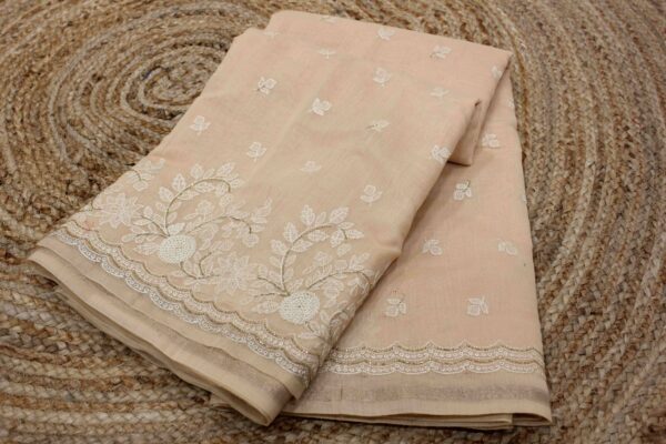 Thread Embroidery with cut dana work Mercerized Cotton Saree