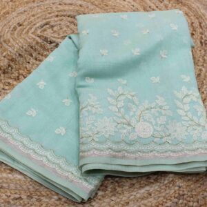 Alternative view of Thread Embroidery with cut dana work Mercerized Cotton Saree