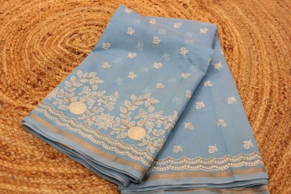 Thread Embroidery with cut dana work Mercerized Cotton Saree - Image 5