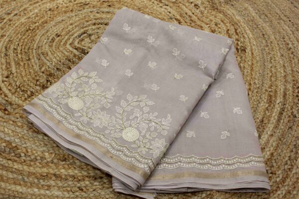 Thread Embroidery with cut dana work Mercerized Cotton Saree - Image 7