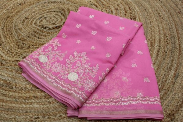 Thread Embroidery with cut dana work Mercerized Cotton Saree - Image 8
