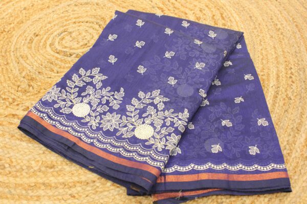 Thread Embroidery with cut dana work Mercerized Cotton Saree - Image 9