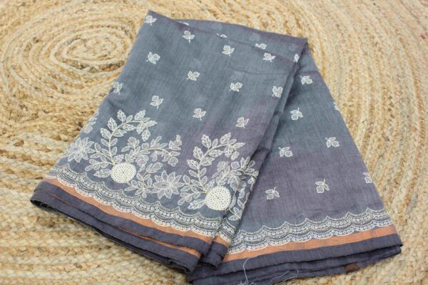 Thread Embroidery with cut dana work Mercerized Cotton Saree - Image 11