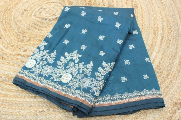 Thread Embroidery with cut dana work Mercerized Cotton Saree - Image 12