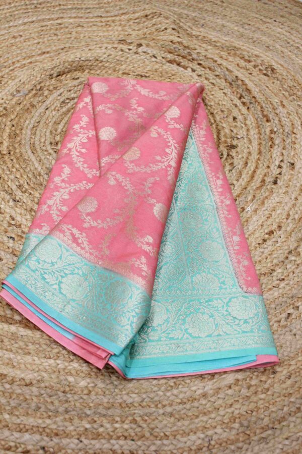 Zari Jaal Semi Banaras Silk Saree - Image 3