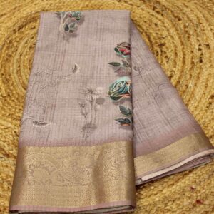 Golden Zari Checks Printed with Zari Border Dola Silk