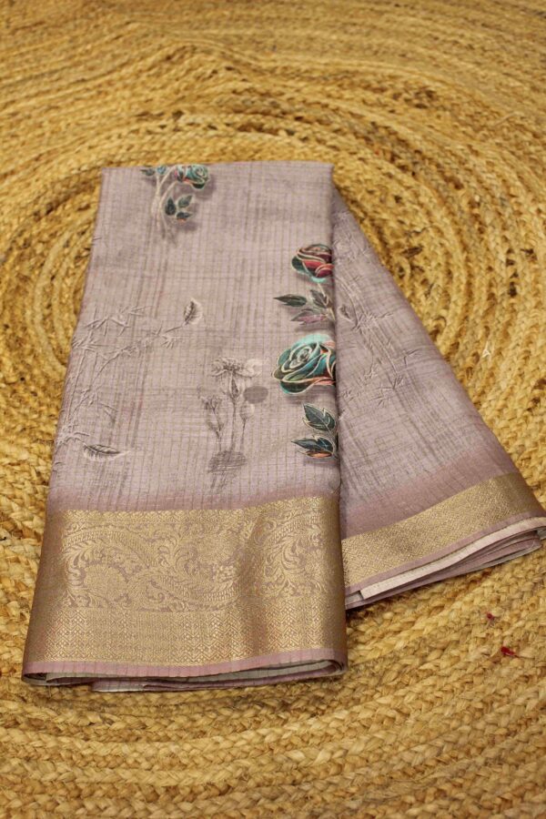 Golden Zari Checks Printed with Zari Border Dola Silk
