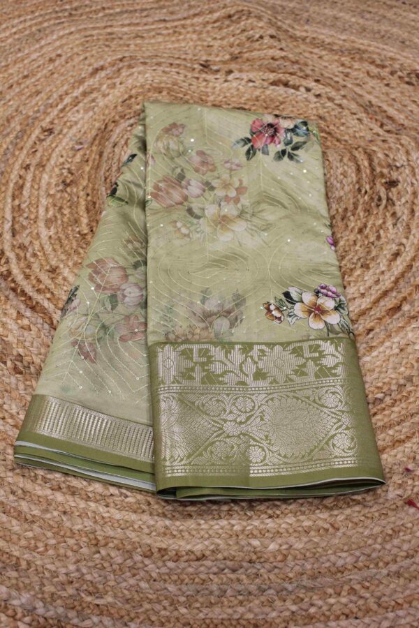 Olive Green Printed Dola Silk Saree