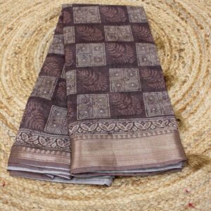 Brown Geometric Print Fancy Saree