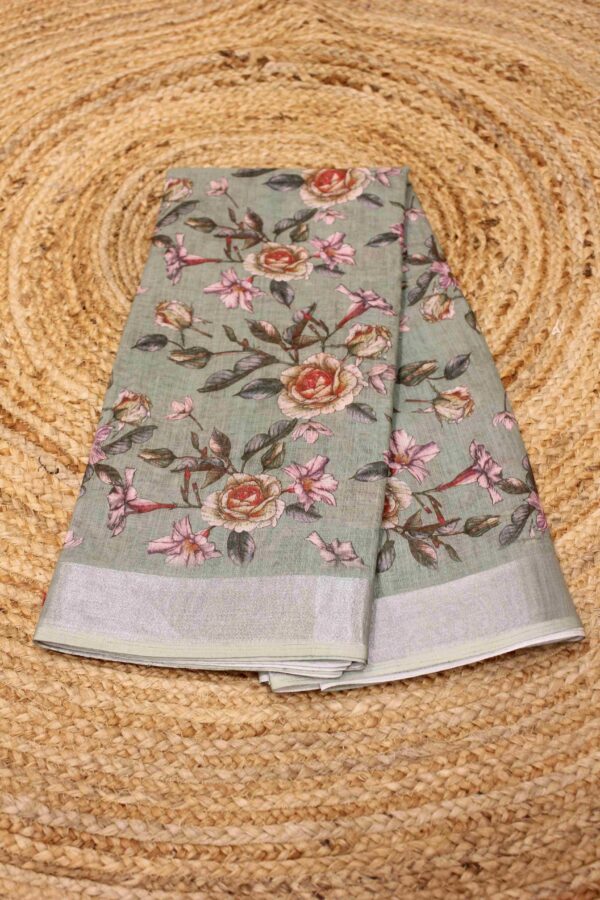 Floral Print Cotton Saree - Image 2
